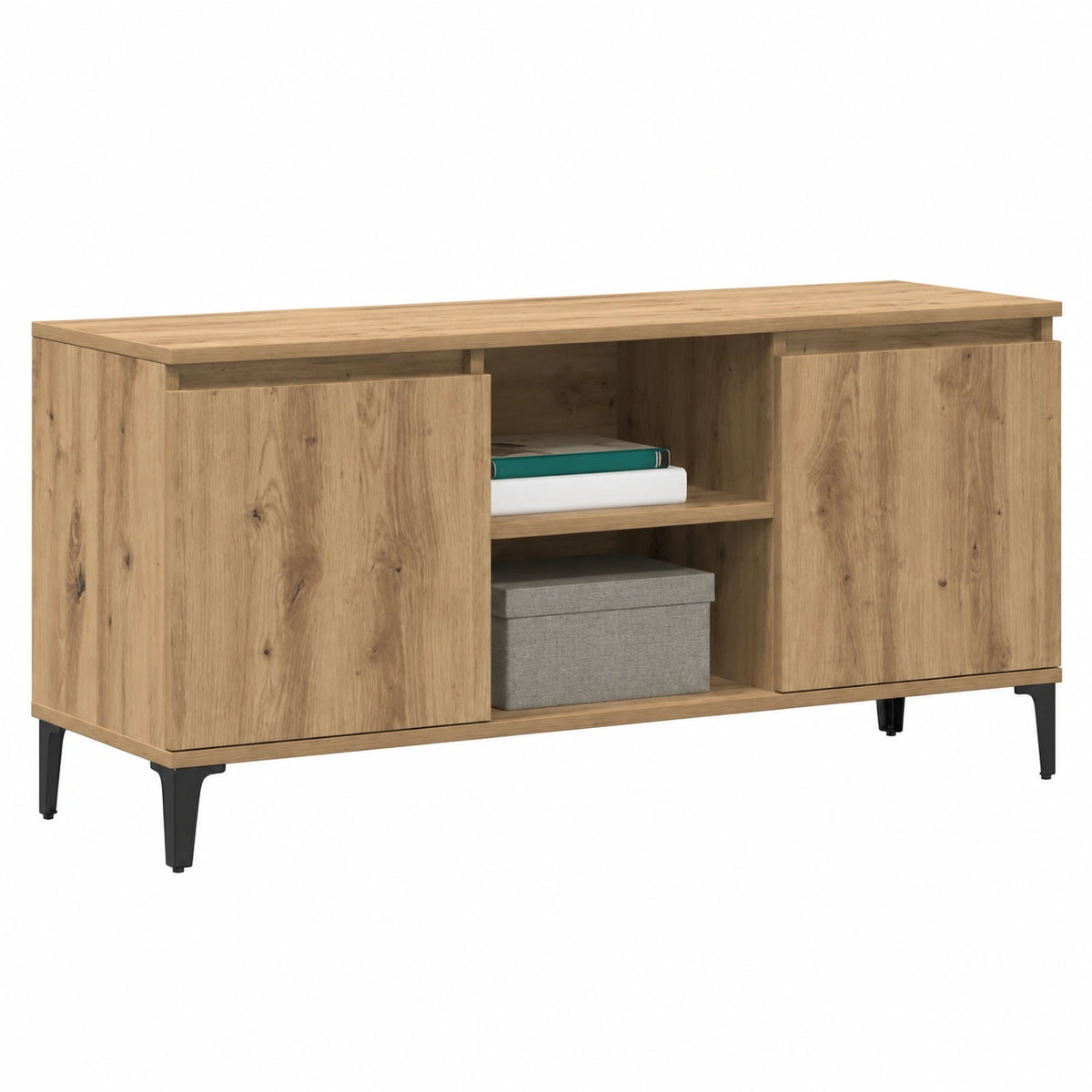 Mobile TV moderno in rovere Artisan con vano contenitore, 102x35x50 cm, stile scandinavo minimalista per soggiorno