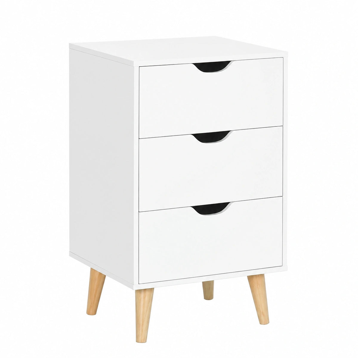 Comodino Scandinavo con 3 Cassetti in Legno Bianco, 40x35x68,5 cm