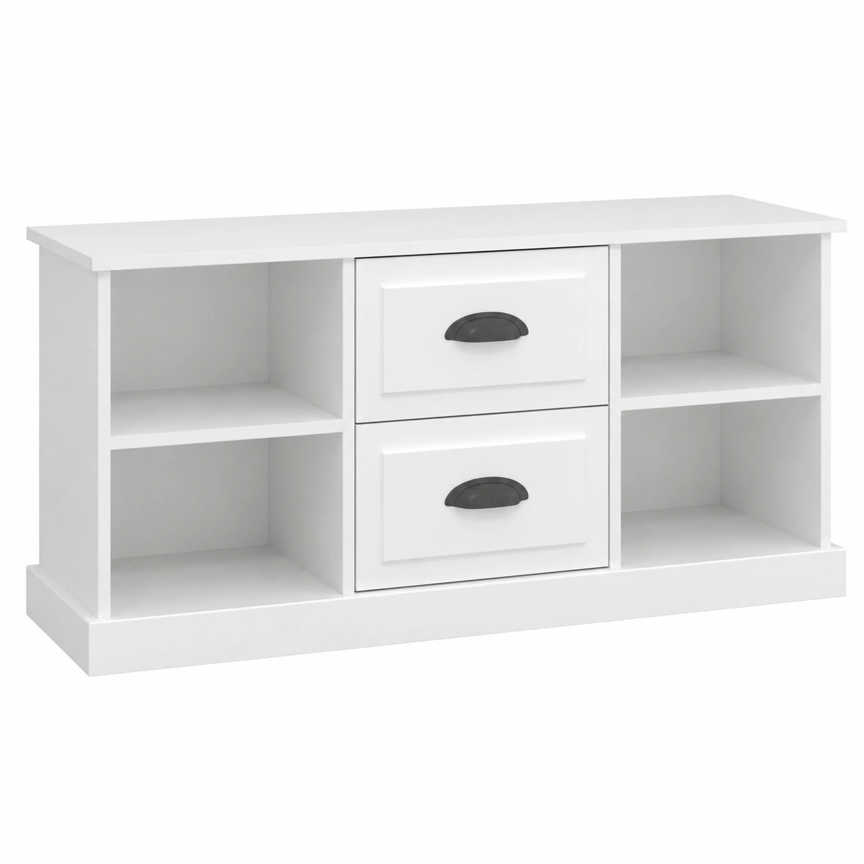 Mobile TV scandinavo bianco con cassetti e vani aperti