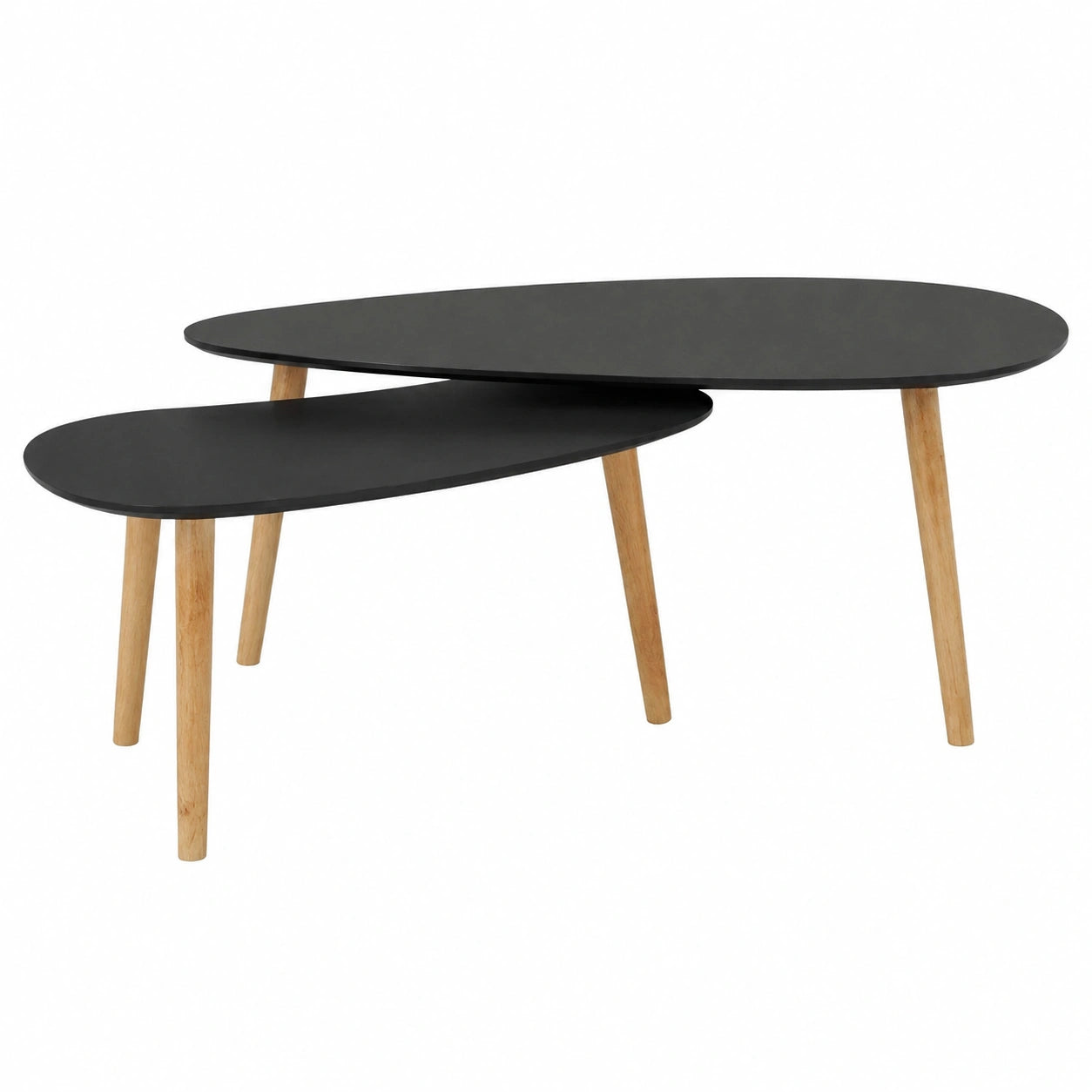 Set di 2 Tavolini in Legno di Pino Nero, Stile Scandinavo per Soggiorno, Pratici e Eleganti