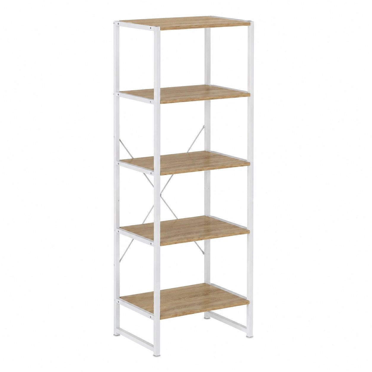 Libreria Scandinava a 6 Ripiani, Arredo per Salotto o Cucina, 180x50x35 cm, Bianco e Marrone
