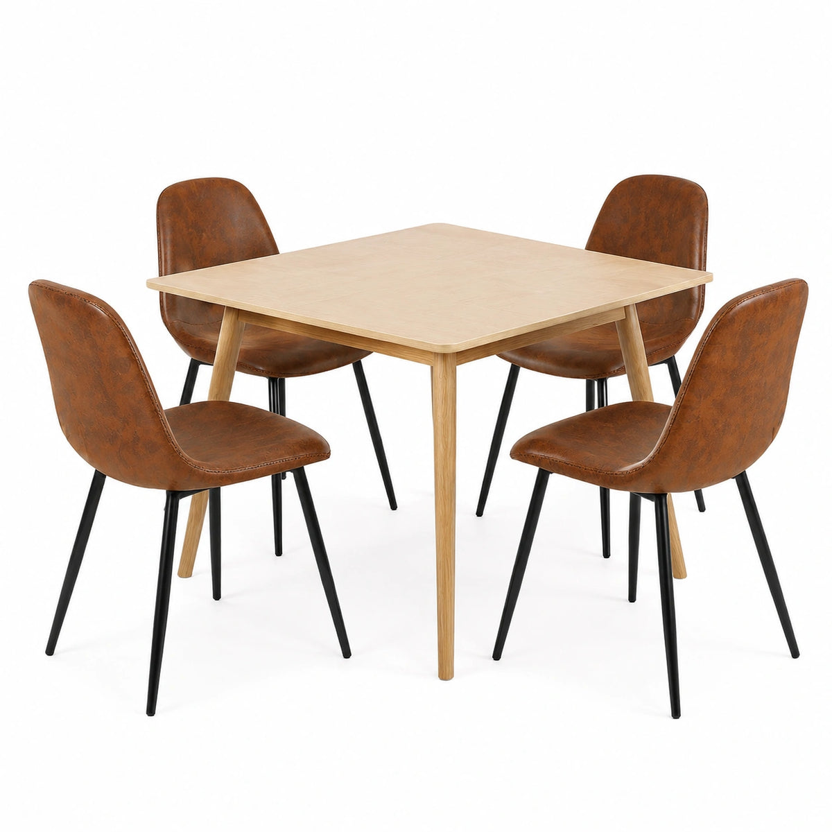 Sedie da Pranzo Vintage in Camoscio Marrone, Set di 4 con Gambe in Metallo Nero
