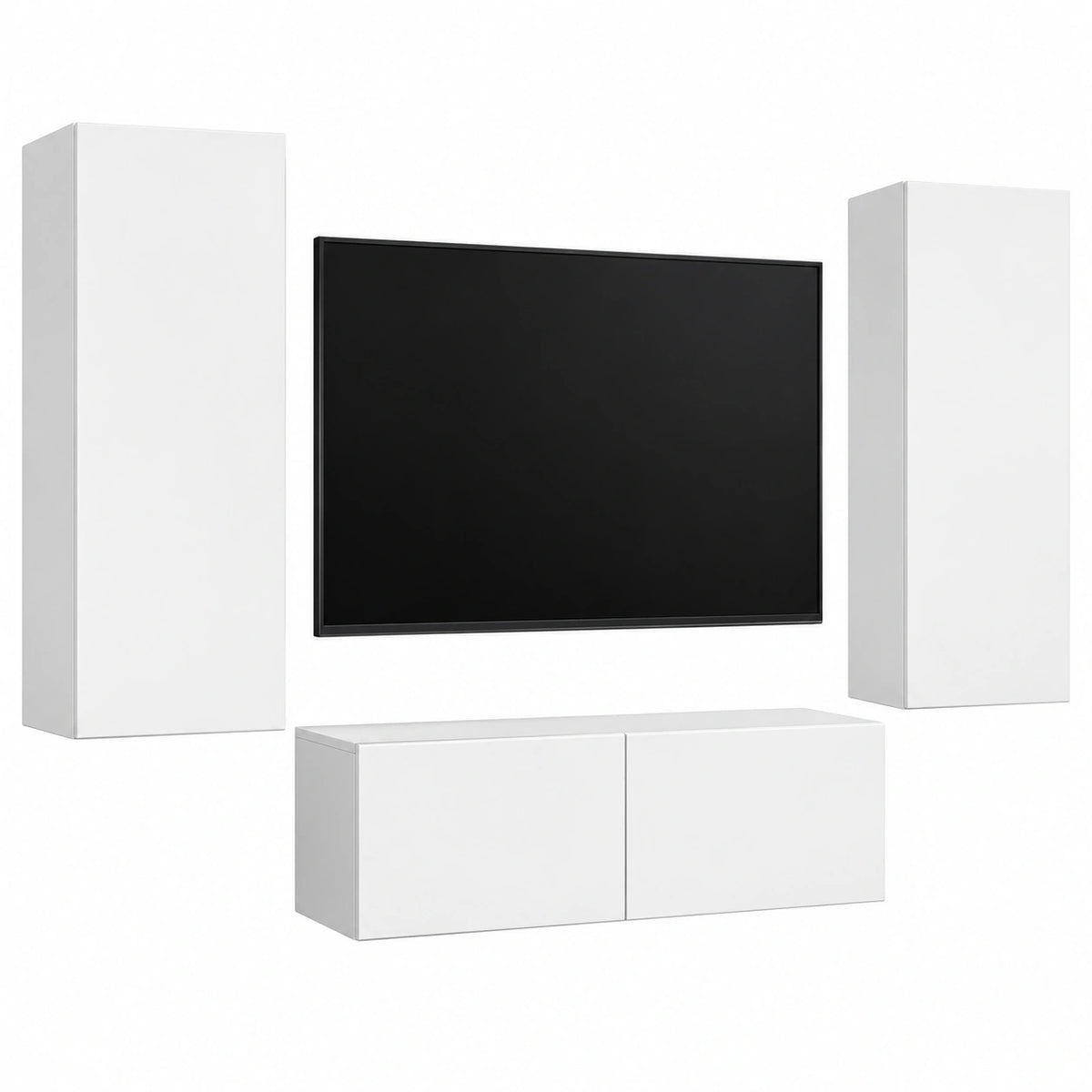 Mobili TV in legno bianco stile scandinavo, set 3 pezzi moderni con vano contenitore