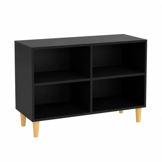 Mobile TV scandinavo in legno nero con scomparti, 69,5x30x50 cm