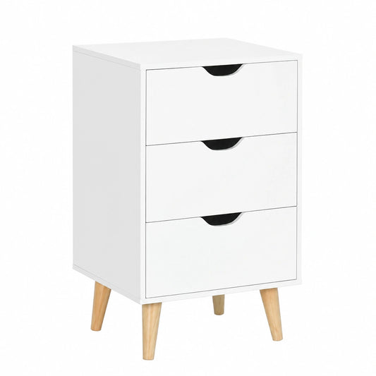 Comodino Scandinavo con 3 Cassetti in Legno Bianco, 40x35x68,5 cm