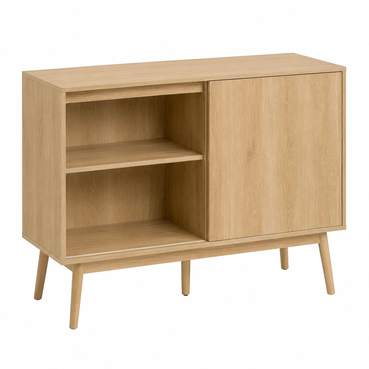Credenza Nordica Moderna in Legno con 2 Ante Scorrevoli e Piedini Design Scandinavo 115x39,5x90 cm