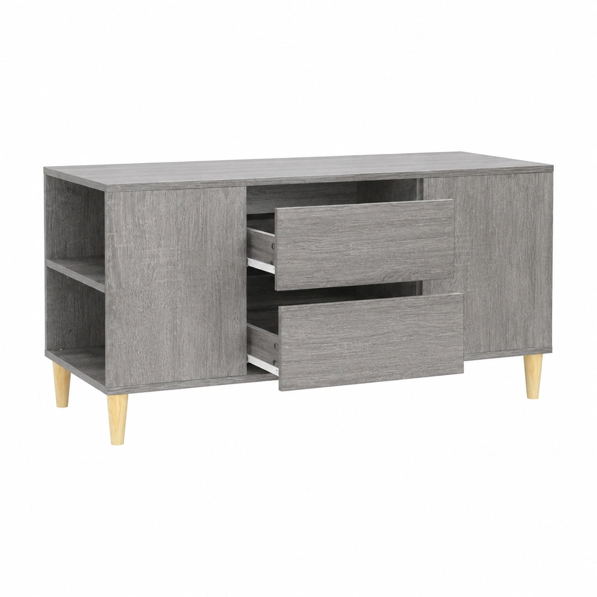 Mobile TV in rovere chiaro con 4 ripiani e 2 cassetti, 102x44.5x50 cm, stile scandinavo