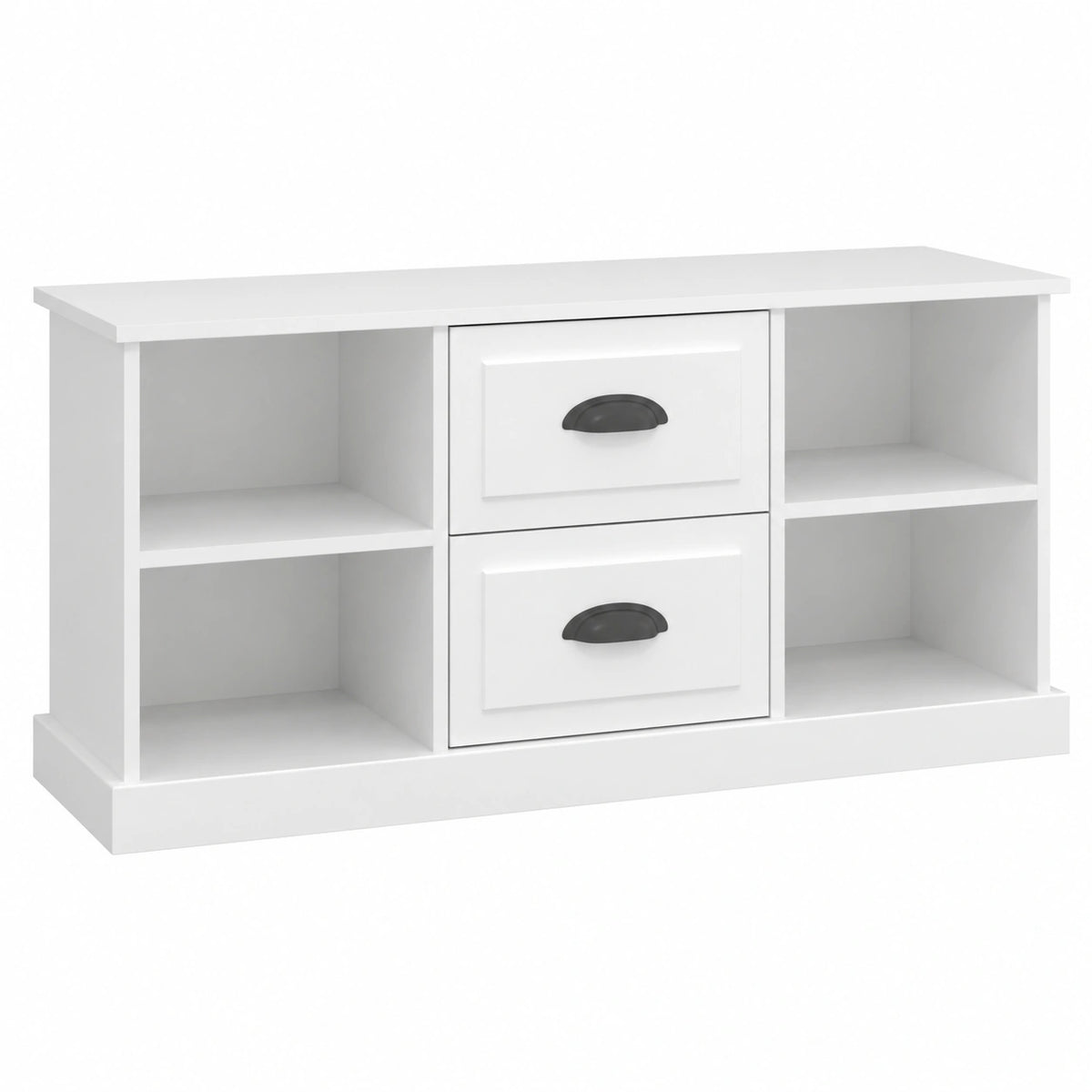 Mobile TV scandinavo bianco con cassetti e vani aperti