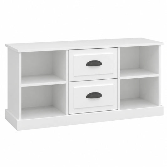 Mobile TV scandinavo bianco con cassetti e vani aperti