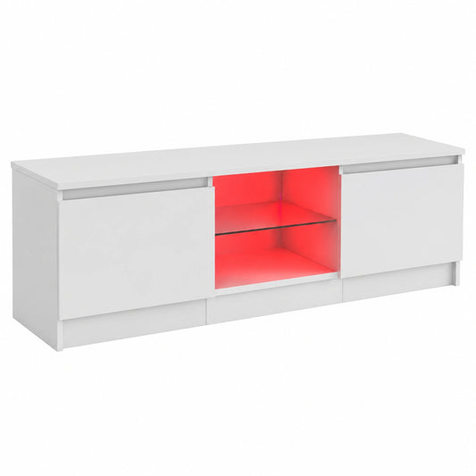 Mobile TV HOMELEN in stile scandinavo con luci LED, bianco 120x30x36 cm per soggiorno e camera