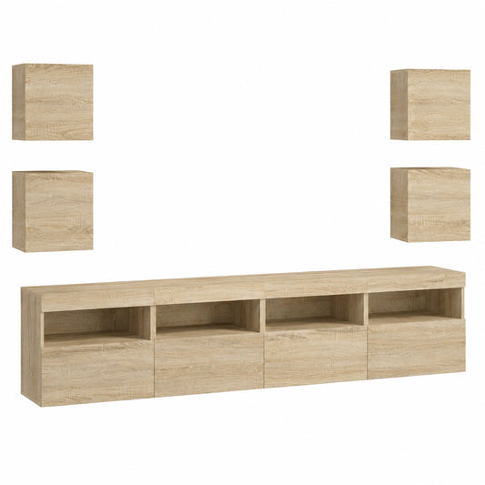 Set da 4 mobili a muro per TV in rovere Sonoma, stile nordico, per salotto e camera da letto