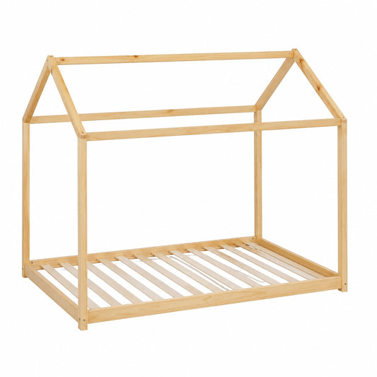 Letto Montessoriano per Bambini in Pino Naturale 80x160 cm, Design Scandinavo a Capanna