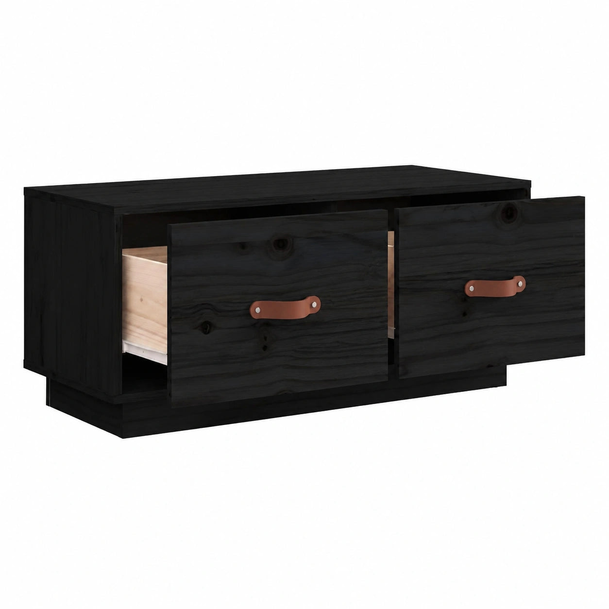 Mobile TV in Legno di Pino Massiccio, Stile Scandinavo, Nero, 80x34x35 cm, per Soggiorno e Camera da Letto