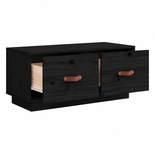 Mobile TV in Legno di Pino Massiccio, Stile Scandinavo, Nero, 80x34x35 cm, per Soggiorno e Camera da Letto
