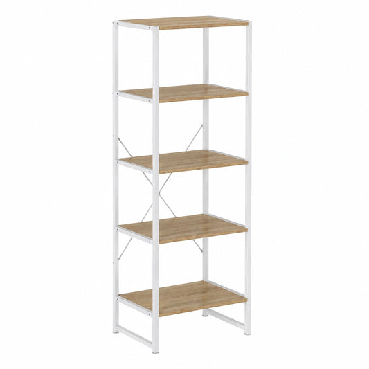 Libreria Scandinava a 6 Ripiani, Arredo per Salotto o Cucina, 180x50x35 cm, Bianco e Marrone
