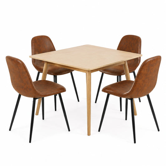Sedie da Pranzo Vintage in Camoscio Marrone, Set di 4 con Gambe in Metallo Nero